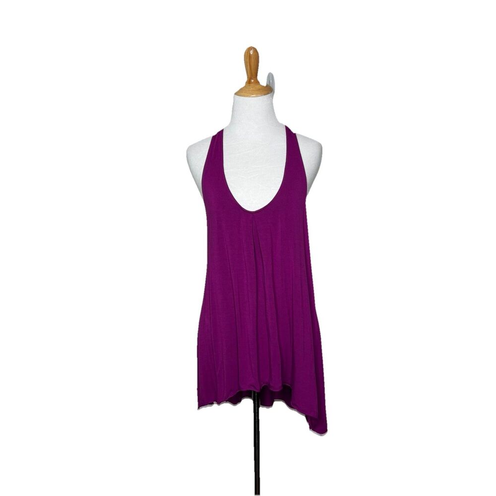 Free People Open Back Suede Tie Neck Purple Tank Top Size Medium Womens